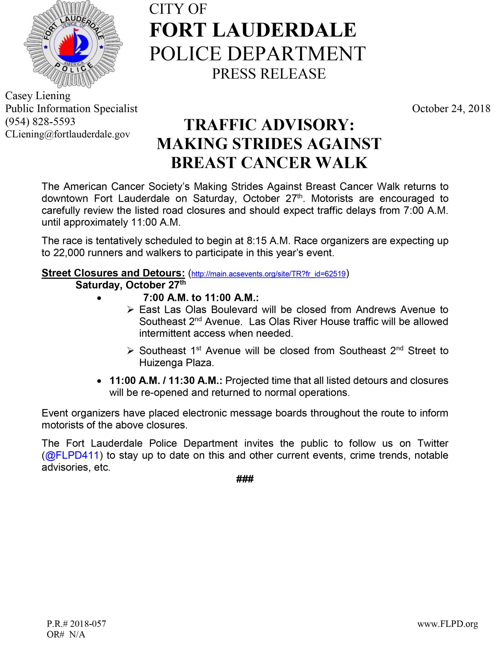 FLPD Traffic Advisory - Making Strides