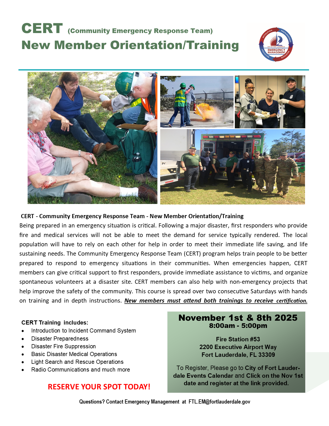 New CERT Orientation  2025 - Nov 1st and 8th